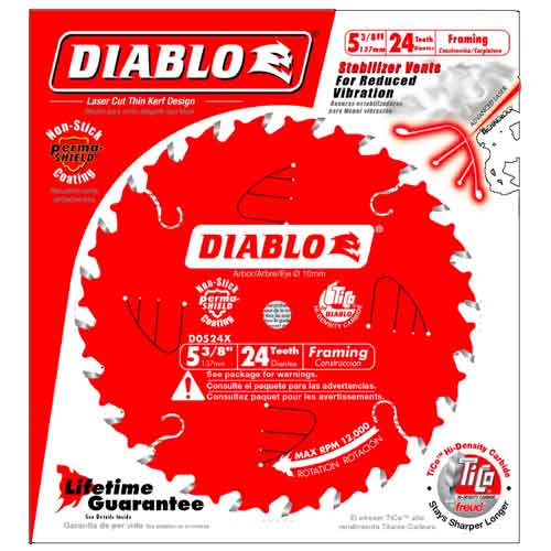 Freud Diablo D0524X 5-3/8" Carbide Framing Trim Saw Blade - Pack