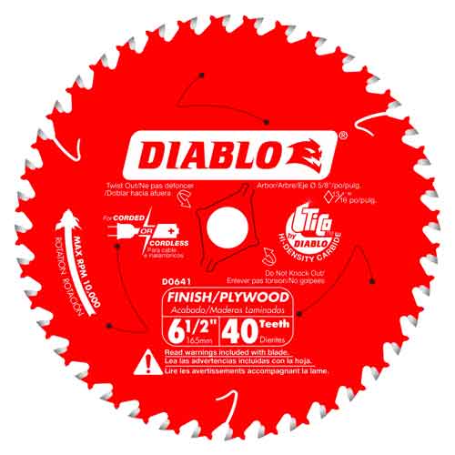 Diablo® Tools 6-1/2" x 40T D0641A Finish Trim Saw Blade (Bulk)