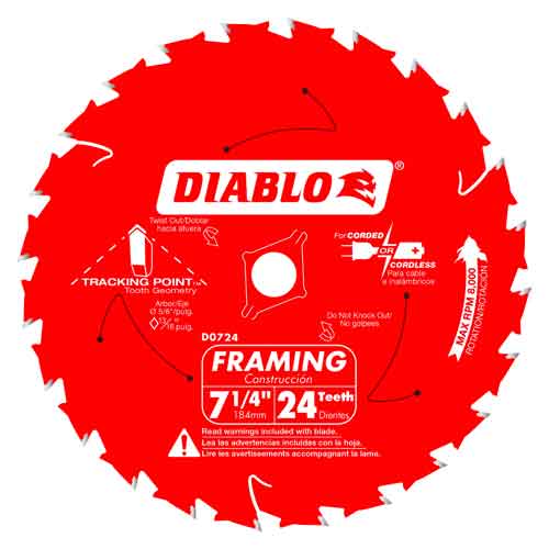 Diablo® Tools 7-1/4" x 24T D0724A Carbide Framing Blade (Bulk)