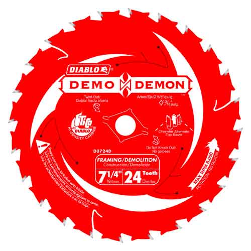 Diablo&reg; Tools 7-1/4" x 24T D0724DA Demo Demon Carbide Blade (Bulk)