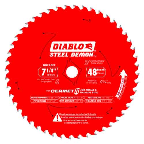 Diablo® Tools 7-1/4" x 48T D0748CFA Cermet II Saw Blade for Metals and Stainless Steel (Bulk)