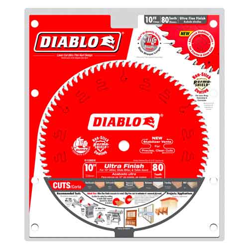 Diablo D1080X 10" x 80T Carbide Ultra Finish Blade - Pack