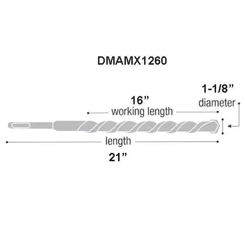 Diablo Tools DMAMX1260 1-1/8" x 21" Rebar Demon Carbide Bit - dimensions