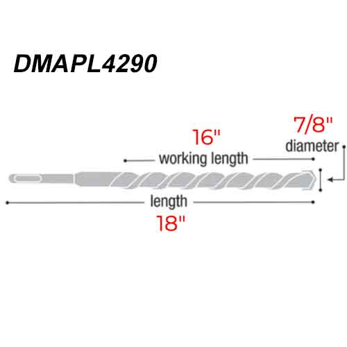 Diablo Tools DMAPL4290 7/8" x 18" Rebar Demon Carbide Bit - Dimensions