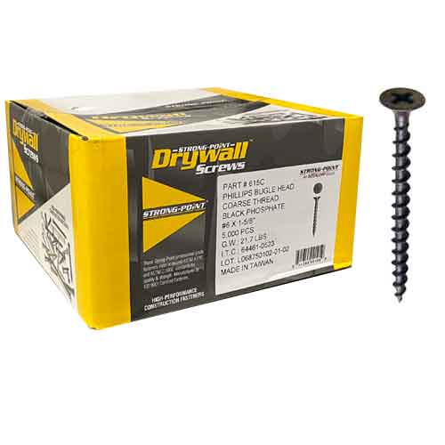 Strong-Point  1-5/8" x #6 Black Phosphate Coarse Phillips Bugle Drywall Screws (5,000/Box)