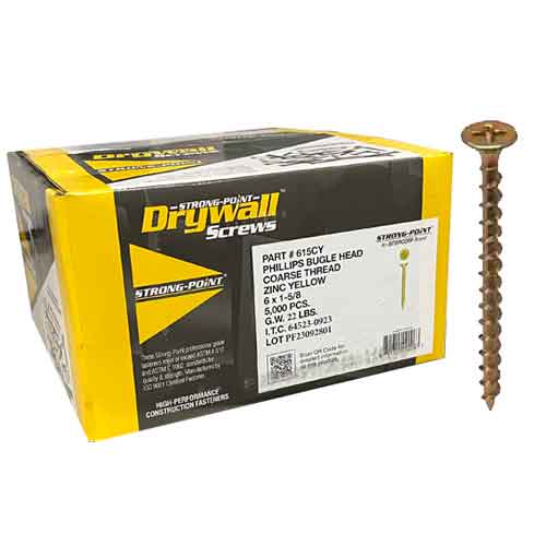 Strong-Point 1-5/8" x #6 Yellow Zinc Coarse Phillips Bugle Drywall Screws (5,000/Box)