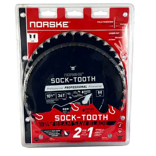 Norske Tools Sock-Tooth 10-1/4" x 36T Carbide Beam Saw Blade - Pack