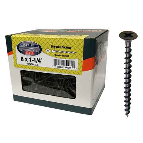 Quick Build Pro 1-1/4" x #6 Black Coarse Phillips Bugle Drywall Screws (5lbs/Box)