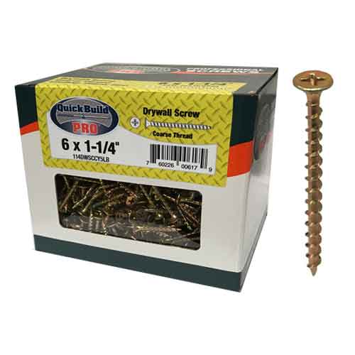 #6 x 1" Yellow Zinc Drywall Coarse Thread Screws 10000/Case 30 lbs. 