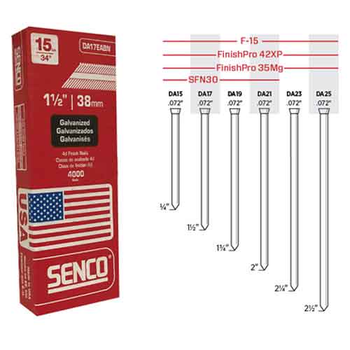 Senco DA17EABN 1-1/2" x 15ga. Angled Electro Galvanized Finish Nails (4,000/Box)