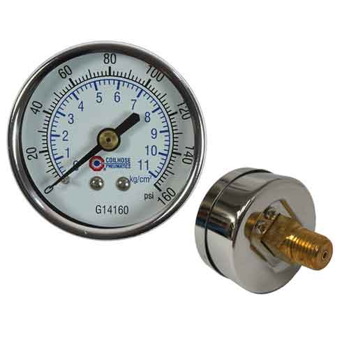Coilhose G14160 2" Dial, 1/4" Back Mount Air Pressure Gauge 0 -160 psi