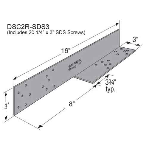 Simpson Strong-Tie DSC2R Strut Dimensions