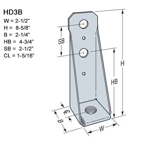 Simpson Strong-Tie HD3B Holdown Dimensions