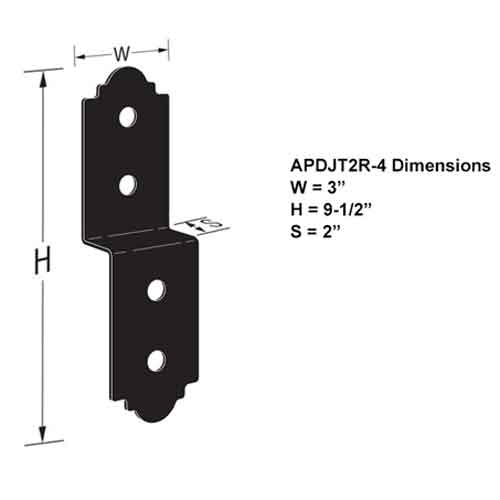 Simpson Strong-Tie APDJT2R-4 Rough Deck Joist Ties Dimensions
