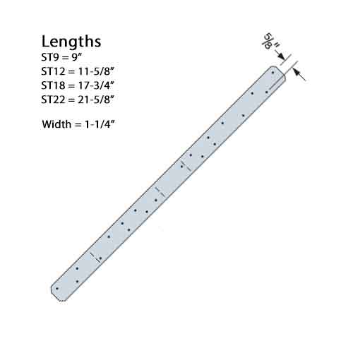 Simpson Strong Tie ST 16-Gauge Series Straps Ties Dimensions