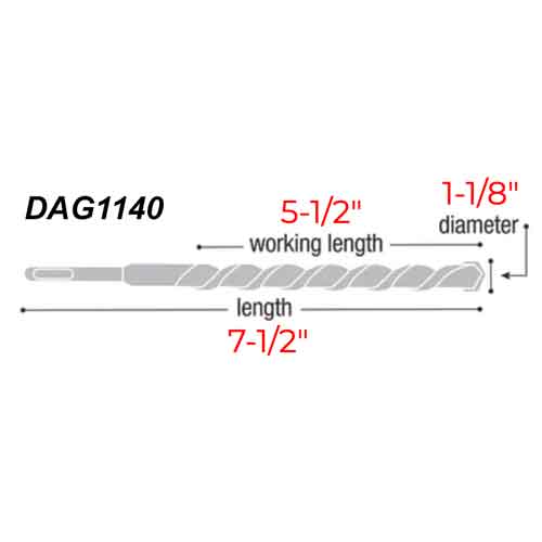 Diablo Tools DAG1140 1-1/8" x 7-1/2" Wood Auger Bit - Specs