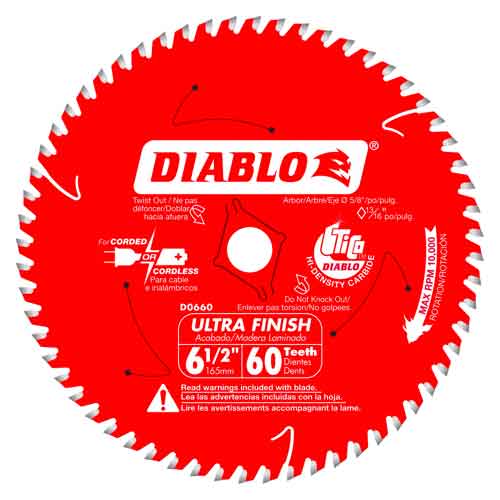 Diablo Tools 6-1/2" x 60T D0660A Ultra Finish Saw Blade