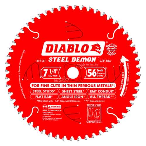 Diablo&reg; Tools 7-1/4" x 56T D0756F Steel Demon Carbide-Tipped Saw Blade for Metal