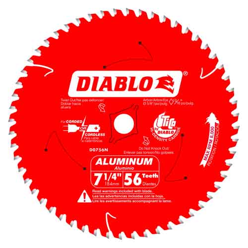 Diablo Tools 7-1/4" x 56T D0756NA Carbide-Tipped Saw Blade for Thick Aluminum (Bulk)
