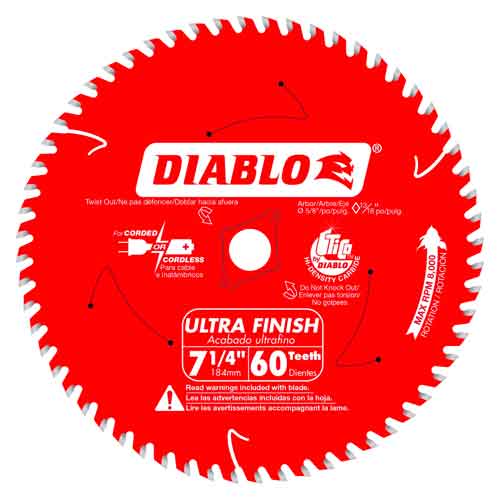 Diablo® Tools 7-1/4" x 60T D0760A Carbide Ultra Finish Blade (Bulk)