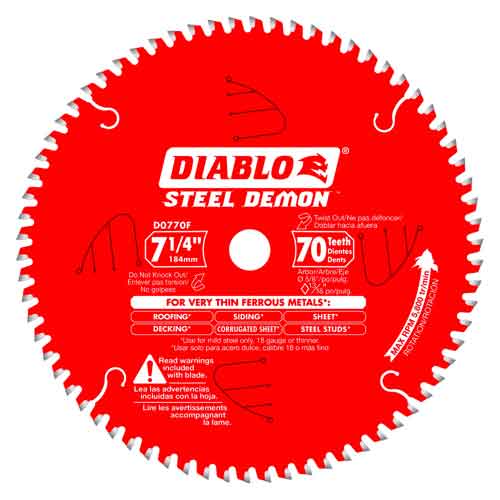 Diablo® Tools 7-1/4" x 70T D0770FA Steel Demon Thin Ferrous Metal Blade (Bulk)