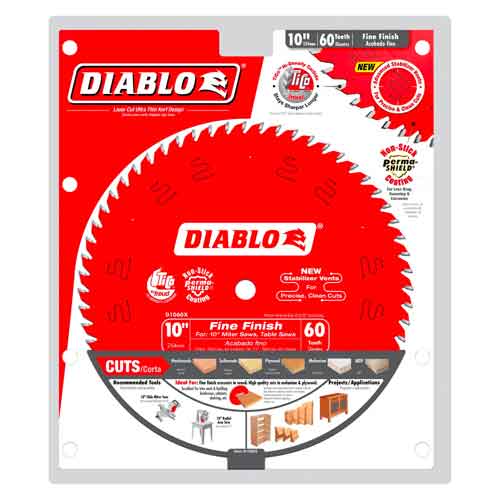 Diablo D1060X 10" x 60T Carbide Fine Finish Blade - Pack