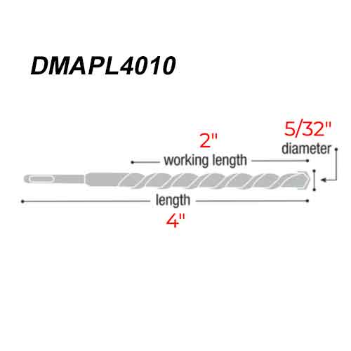 Diablo Tools DMAPL4010 5/32" x 4" Rebar Demon Carbide Bit - Dimensions