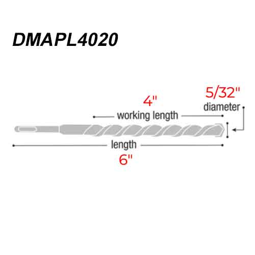 Diablo Tools DMAPL4020 5/32" x 6" Rebar Demon Carbide Bit - Dimensions