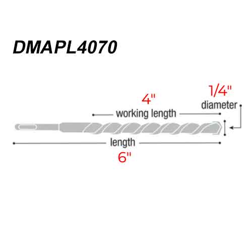 Diablo Tools DMAPL4070 1/4" x 6" Rebar Demon Carbide Bit - dimensions