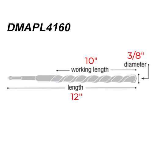Diablo Tools DMAPL4160 3/8" x 12" Rebar Demon Carbide Bit - dimensions
