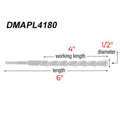 Diablo Tools DMAPL4180 1/2" x 6" Rebar Demon Carbide Bit - dimensions