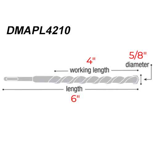 Diablo Tools DMAPL4210 5/8" x 6" Rebar Demon Carbide Bit - Dimensions