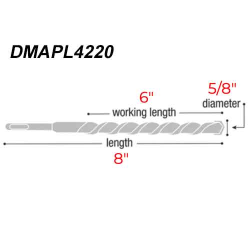 Diablo Tools DMAPL4220 5/8" x 8" Rebar Demon Carbide Bit - Dimensions