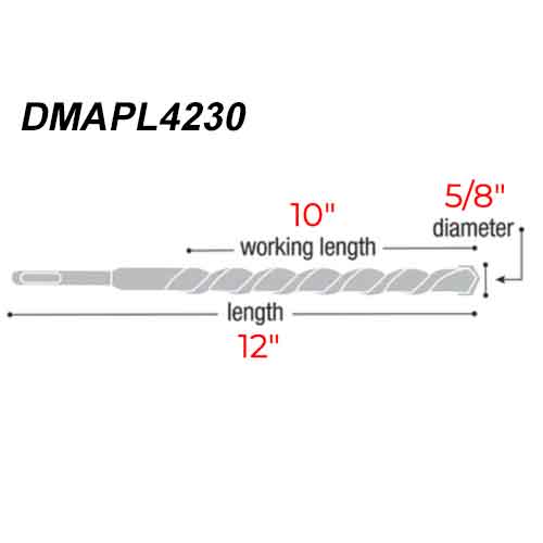 Diablo Tools DMAPL4230 5/8" x 12" Rebar Demon Carbide Bit - Dimensions