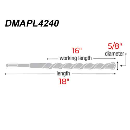 Diablo Tools DMAPL4240 5/8" x 18" Rebar Demon Carbide Bit - Dimensions
