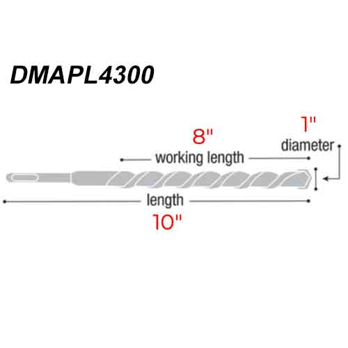 Diablo Tools DMAPL4300 1" x 10" Rebar Demon Carbide Bit - Dimensions