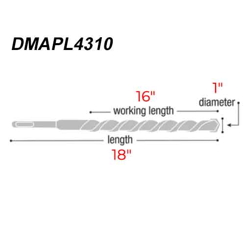 Diablo Tools DMAPL4310 1" x 18" Rebar Demon Carbide Bit - Dimensions