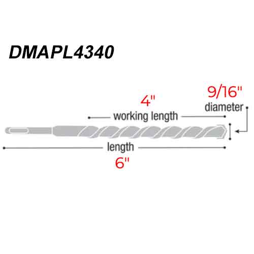 Diablo Tools DMAPL4340 9/16" x 6" Rebar Demon Carbide Bit - dimensions