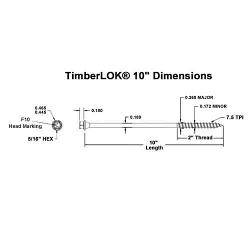 10" Timberlok Screws Dimensions