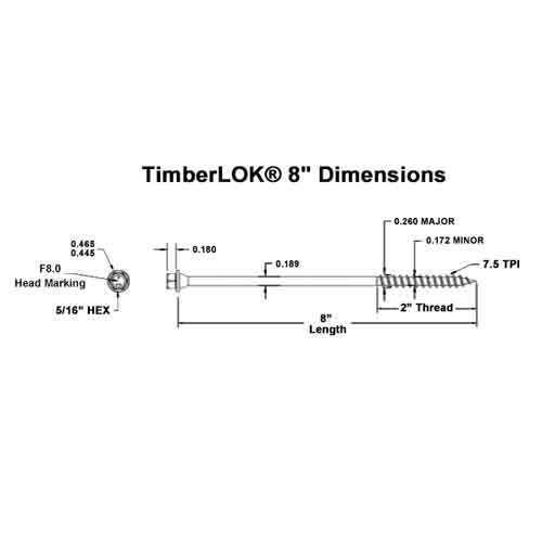 8" Timberlok Screw Dimensions