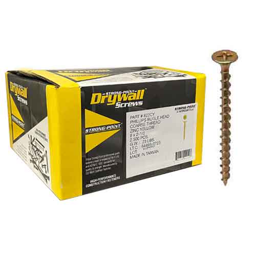 Intercorp Strong-Point 822CY #8 x 2-1/2" Yellow Zinc Coarse Thread Phillips Flat Head Drywall Screws
