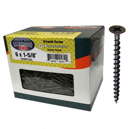 Quick Build Pro 1-5/8" x #6 Black Coarse Phillips Bugle Drywall Screws (5lbs/Box)