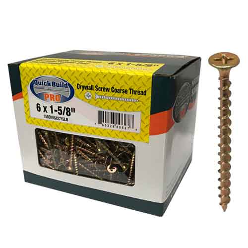 Quick Build Pro 1-5/8" x #6 Yellow Zinc Coarse Phillips Bugle Drywall Screws (5lbs/Box)