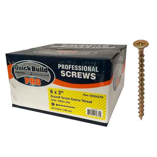 Quick Build Pro 2" x #6 Yellow Zinc Coarse Phillips Head Drywall Screws (3,500/Box)