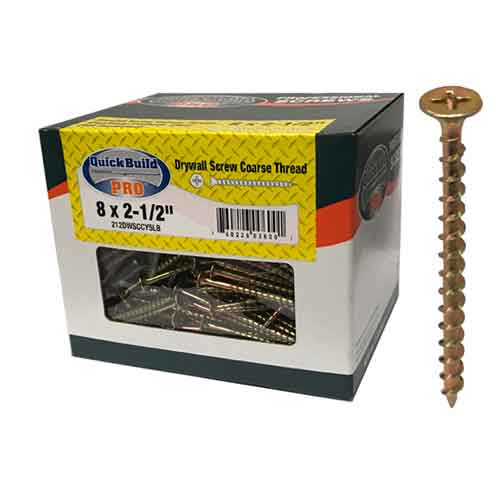 Quick Build Pro 2-1/2" x #8 Yellow Zinc Coarse Phillips Bugle Drywall Screws (5lbs/Box)