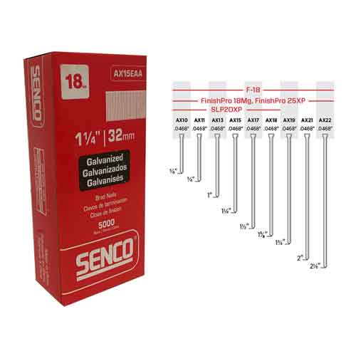Senco AX15EAA 1-1/4" x 18ga. Medium Head EG Brads Nails (5,000/Box)