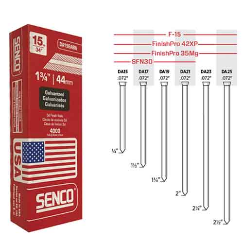 Senco DA19EABN 1-3/4" x 15ga. Angled Electro Galvanized Finish Nails (4,000/Box)
