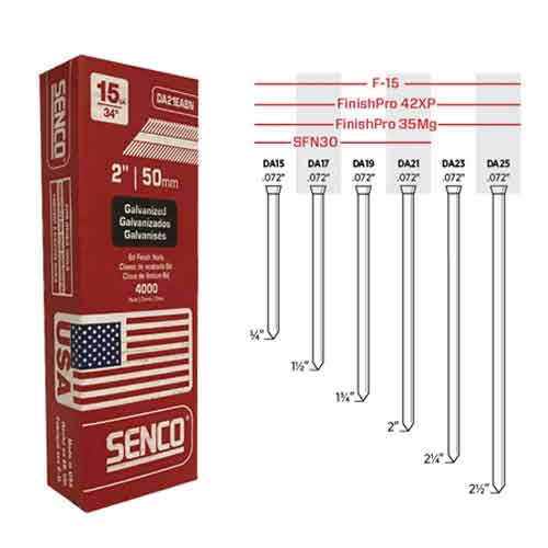 Senco DA21EABN 2" x 15ga. Angled Electro Galvanized Finish Nails (4,000/Box)