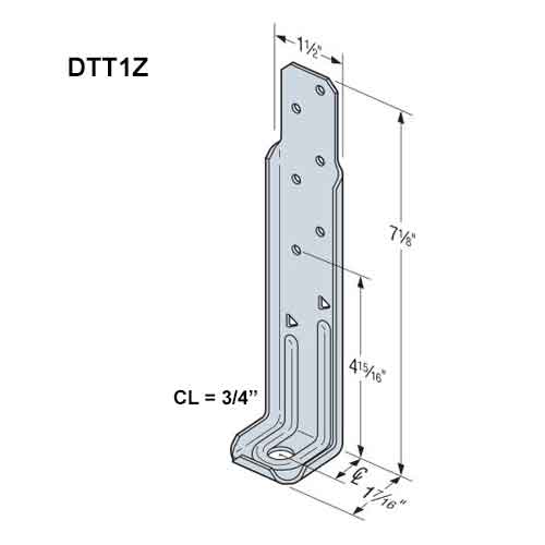 Simpson Strong-Tie DTT1Z Deck Tension Tie Dimensions
