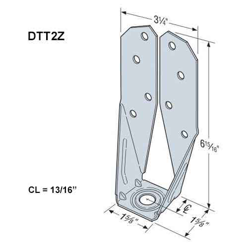Simpson Strong-Tie DTT2Z Deck Tension Tie Dimensions